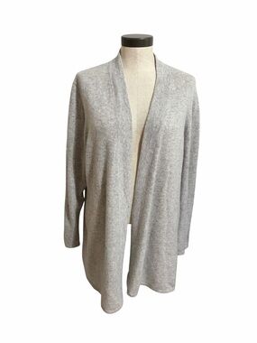 100% Cashmere Open-Front Light Heather Gray  Duster Cardigan Sweater XL Luxury